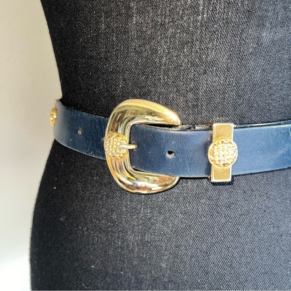 ESCADA St. Michael Collaboration Navy Blue Leather Gold Tone Hardware VTG Belt main image 13